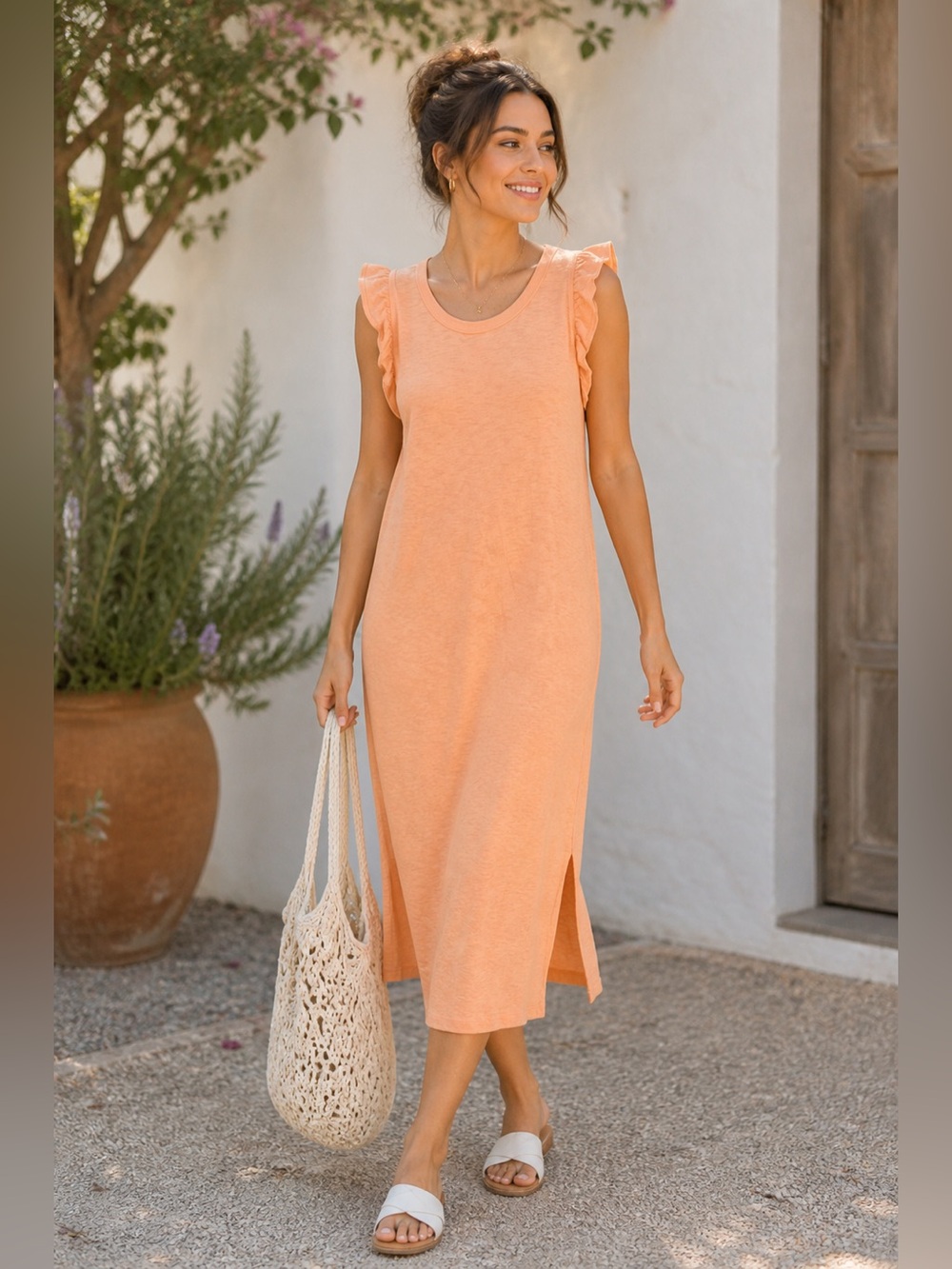 Universal Thread Tank Dress Coral Orange Ruffle Midi Sleeveless NWT
